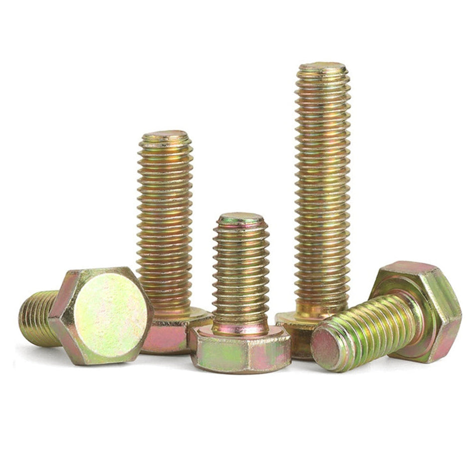 M12-1.75 x 70mm Fully Threaded Hex Cap Screws 10.9 Alloy Steel DIN933/ISO4017 Yellow Zinc Cr+6(300pcs/pack)