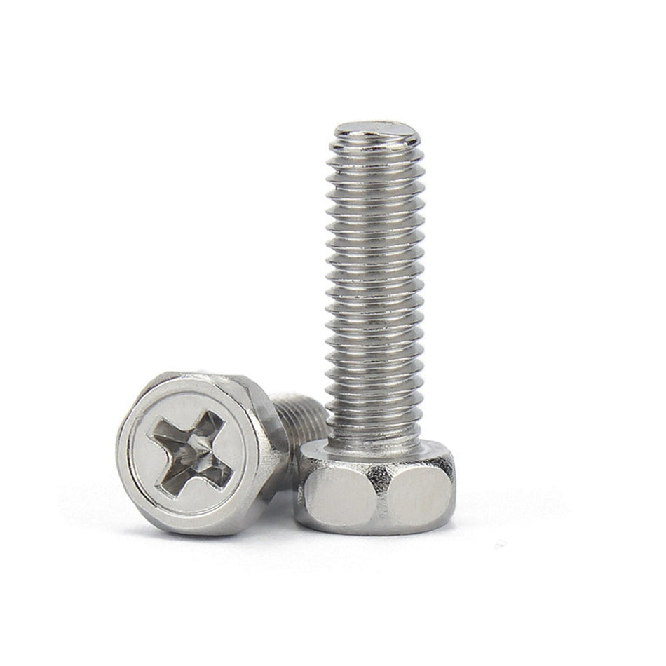 M6 x 8mm Hexagon Bolts with Cross Recess on Head Stainless Steel 304 Passivated 12 Hours Salt Spray Test (Red Rust), 3400 pcs/Pack