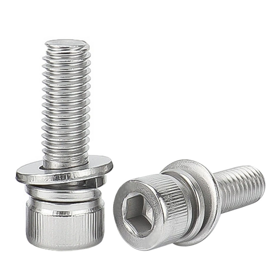 M10-1.5 X 20  Socket Head Screws With Flat+Lock Washer 304 Stainless Steel (500pcs/Pkg)