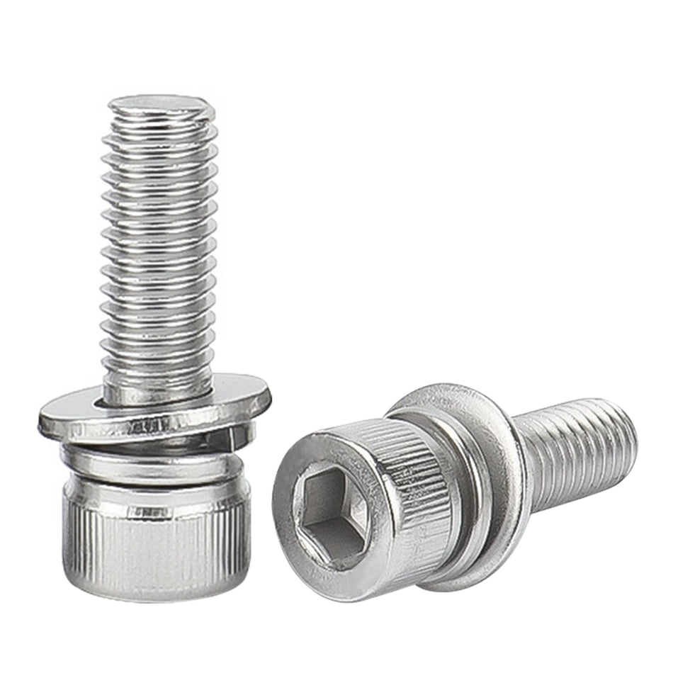 M4-0.7 X 6  Socket Head Screws With Flat+Lock Washer 304 Stainless Steel (5000pcs/Pkg)