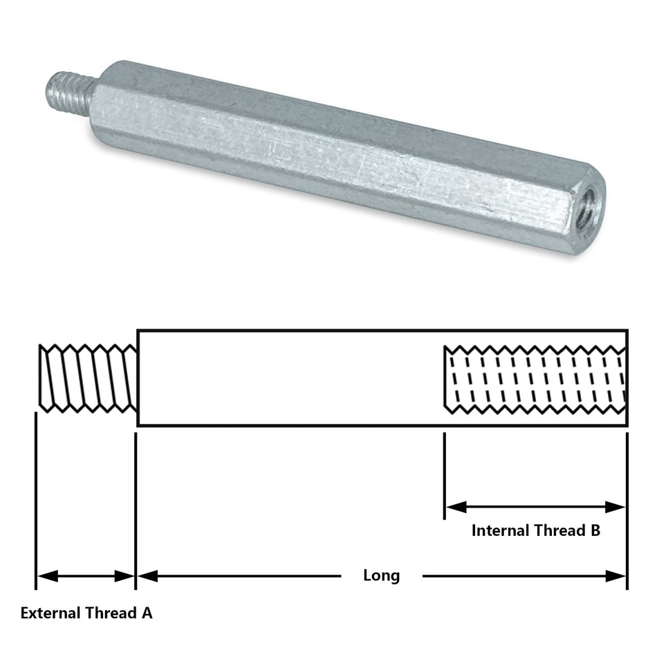Aluminum Male-Female Threaded Hex Standoff 3/16" Hex Size,1 1/4" Long,6-32 Thread Pitch,Thread A Length 1/4",Thread B Depth 0.375",710pcs/Pack