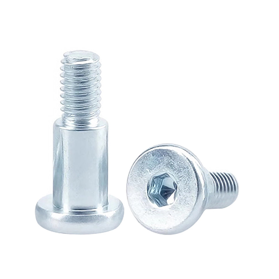 Ultra Low Profile Shoulder Screw Socket Drive, Shoulder Diameter 10mm, Shoulder Length 45mm, Head Diameter 17mm, Head Height 5mm, Grade 8.8 Steel, Blue Zinc, 50 pcs/Pack